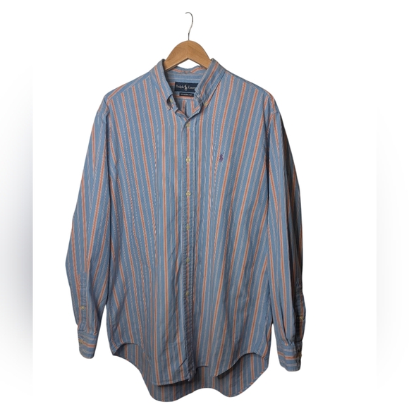 Ralph Lauren Men’s L Classic Fit Blue Orange Striped Cotton Button Down Shirt - Picture 2 of 11